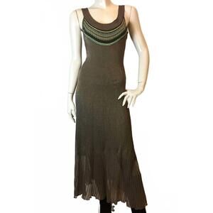 NEW CHACOK women's pleated knit dress in green
